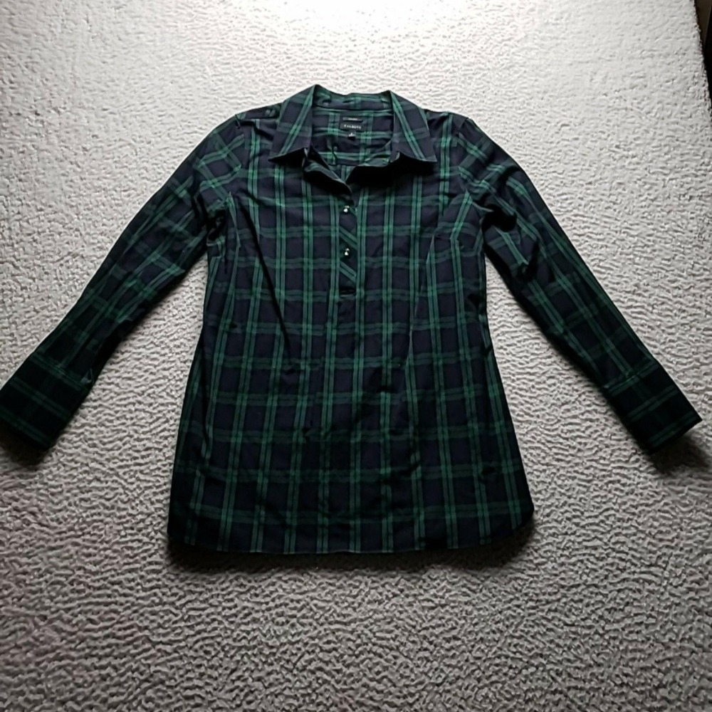 Talbots Button Up Shirt Womens 4 Green Plaid Collared Long Sleeve Non Iron Top